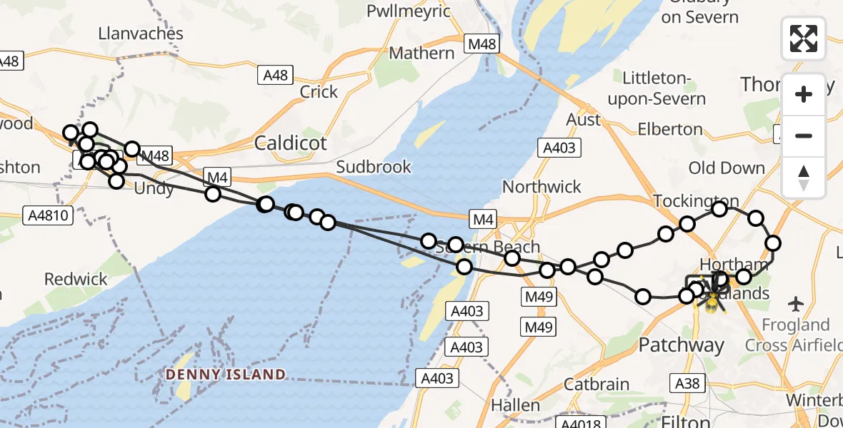 Flight route Police Helicopter Almondsbury Helicopter Base - Almondsbury Helicopter Base, 08 August 2026, 00:29