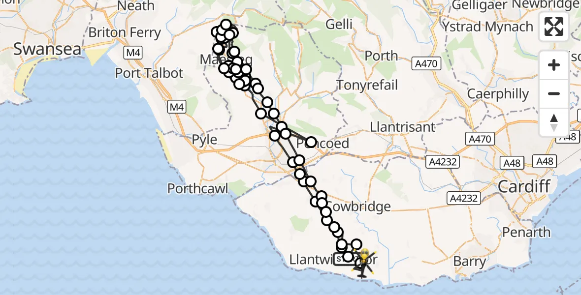 Flight route Police Helicopter Boverton - MOD St Athan, 08 August 2026, 00:48