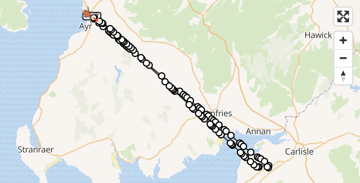 Flight route Coastguard Helicopter Glasgow Prestwick Airport - Glasgow Prestwick Airport, 08 August 2026, 01:56