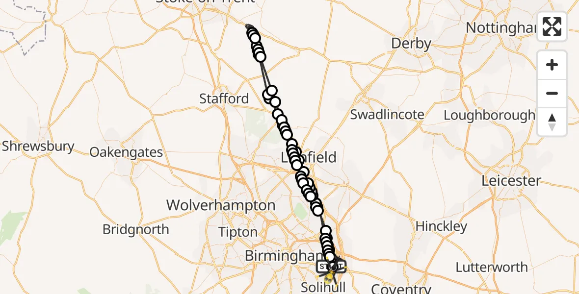 Flight route Police Helicopter Birmingham Airport - Birmingham Airport, 08 August 2026, 02:03