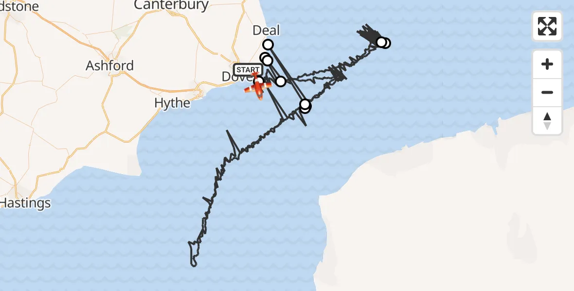 Flight route Coastguard Drone Dover - English Channel, 08 August 2026, 02:04