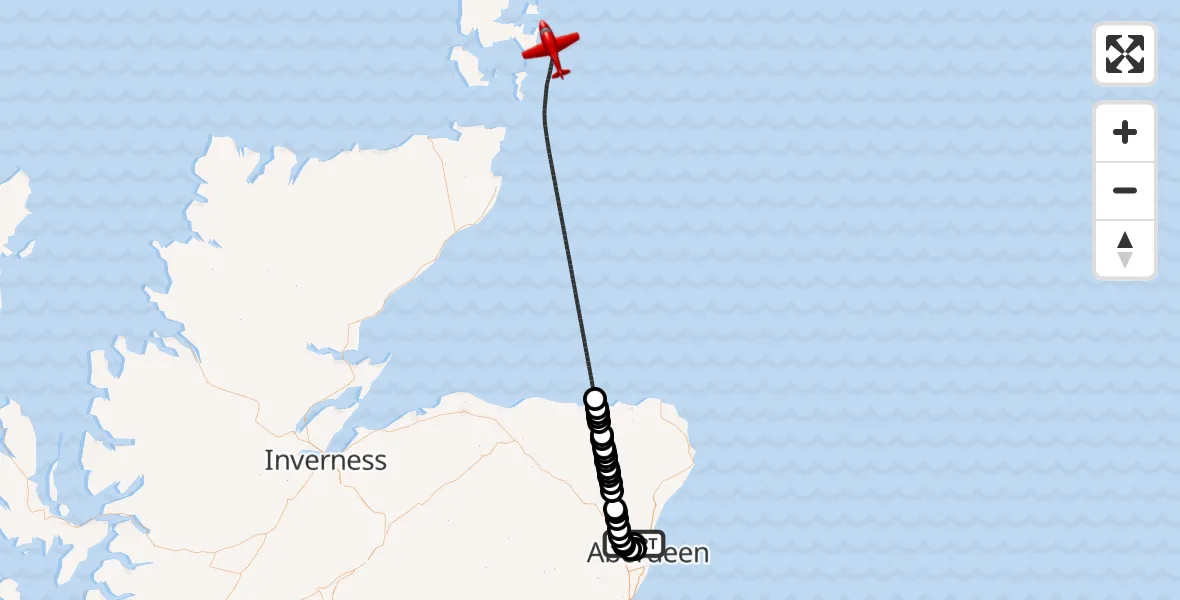 Flight route Air Ambulance Aircraft Aberdeen International Airport - North Sea, 08 August 2026, 03:19