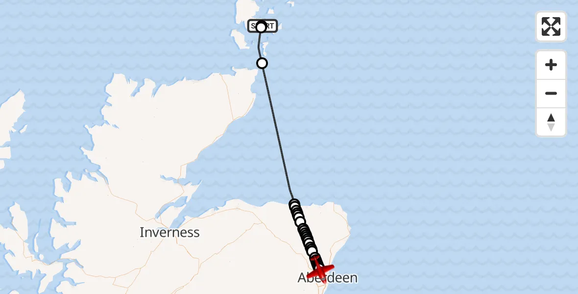 Flight route Air Ambulance Aircraft Kirkwall - Aberdeen International Airport, 08 August 2026, 06:31