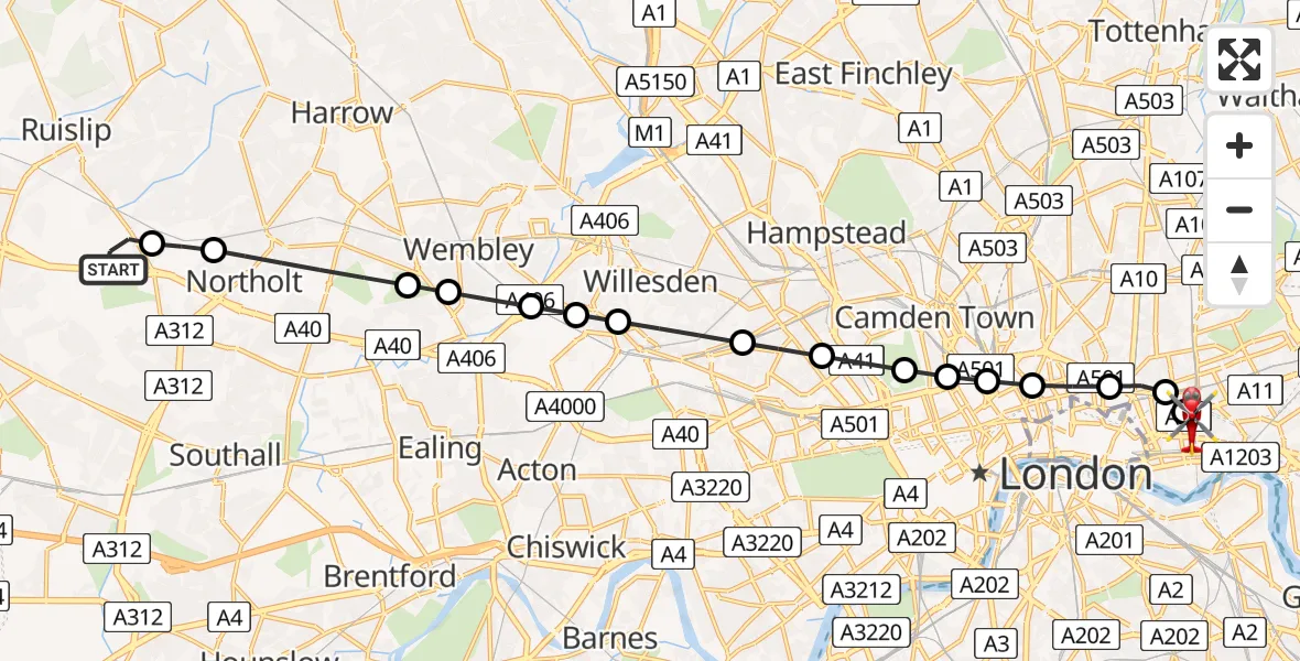 Flight route Air Ambulance Helicopter RAF Northolt - Royal London Hospital, 08 August 2026, 06:44