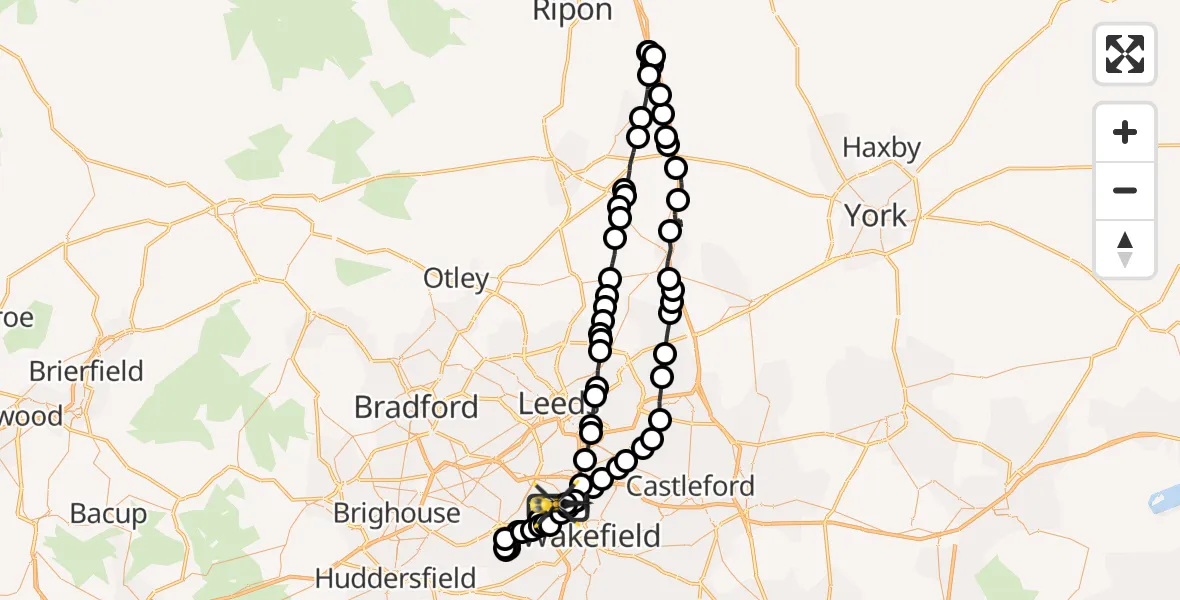 Flight route Police Helicopter East Ardsley - East Ardsley, 08 August 2026, 06:56