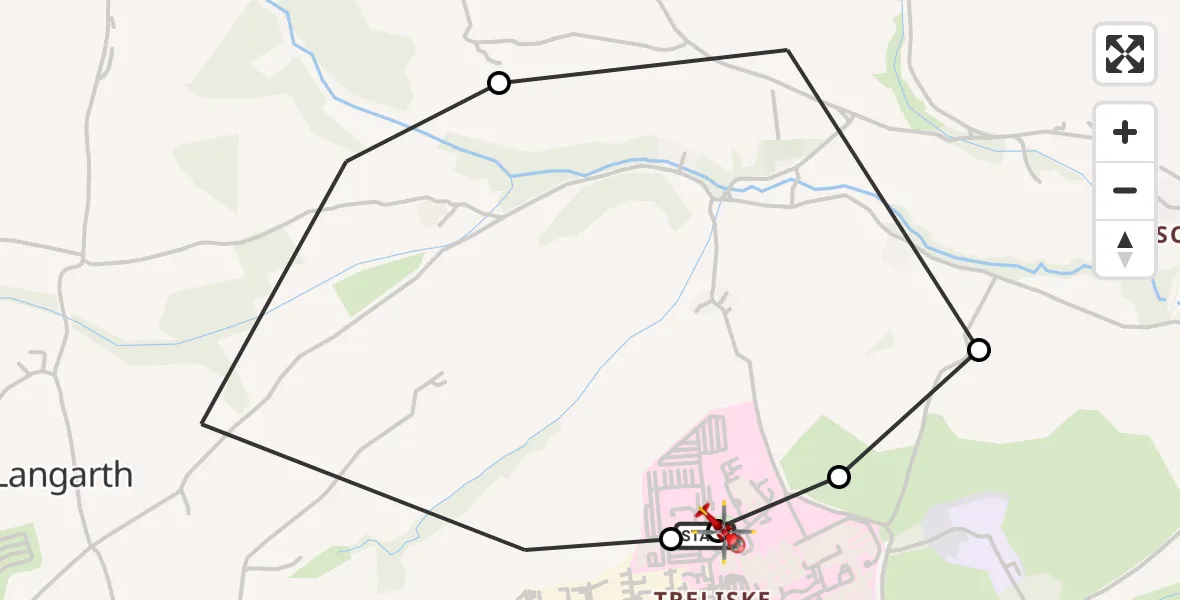 Flight route Air Ambulance Helicopter Treliske Hospital - Treliske Hospital, 08 August 2026, 08:31