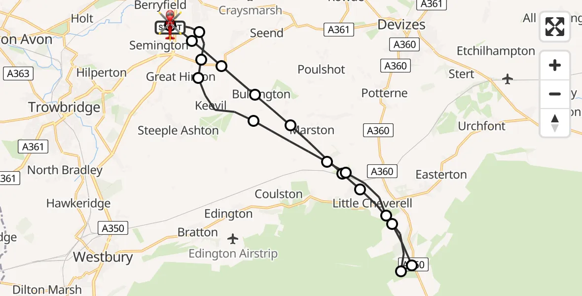 Flight route Air Ambulance Helicopter Wiltshire Air Ambulance - Wiltshire Air Ambulance, 08 August 2026, 08:47