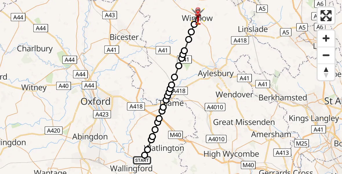 Flight route Air Ambulance Helicopter RAF Benson - Winslow, 08 August 2026, 09:06