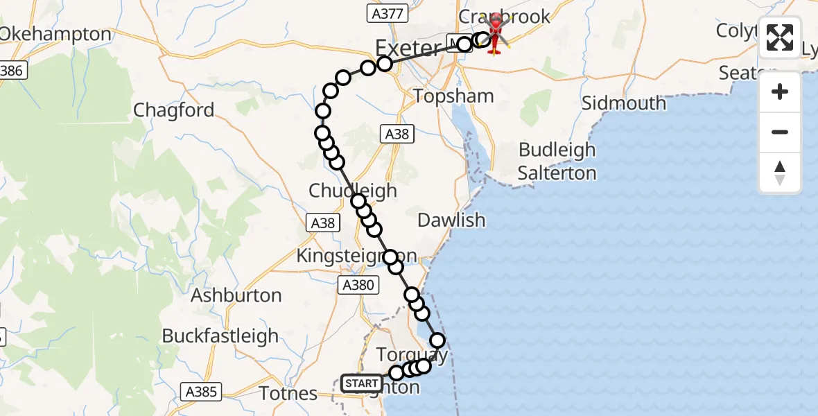 Flight route Air Ambulance Helicopter Paignton - Exeter International Airport, 08 August 2026, 09:17