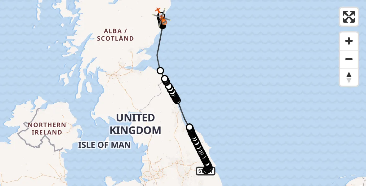 Flight route Coastguard Helicopter Humberside Airport - Aberdeen International Airport, 08 August 2026, 09:34