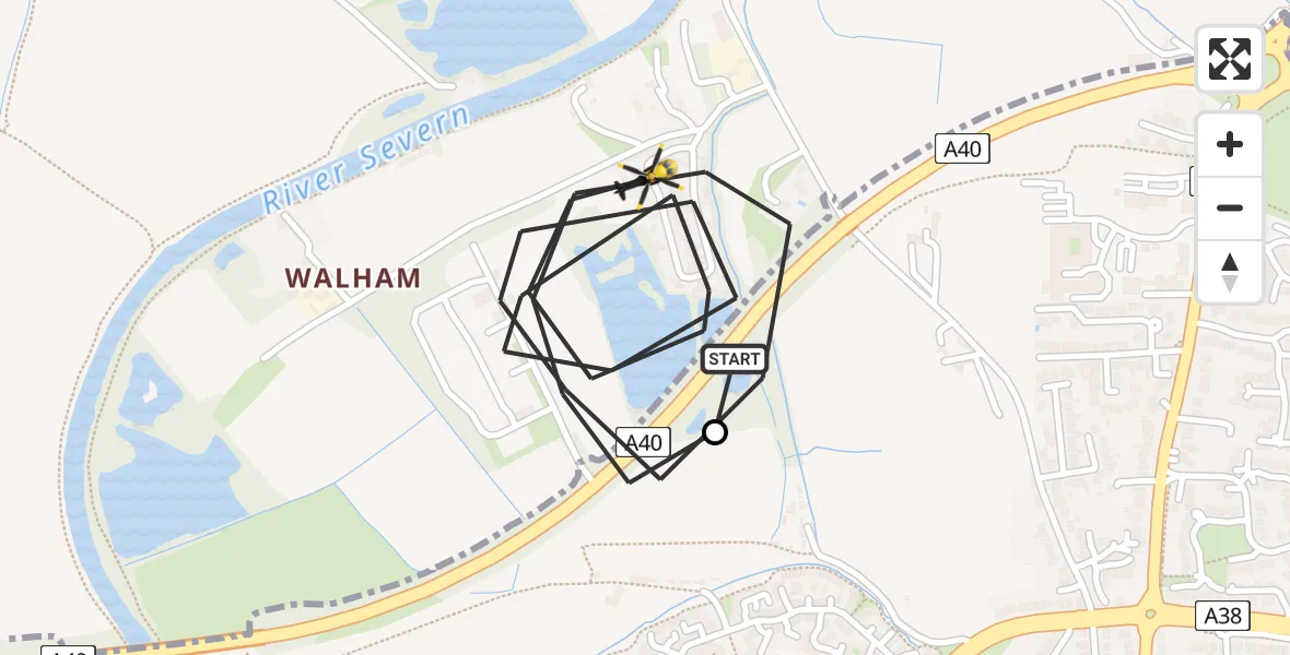Flight route Police Helicopter Gloucester - Tewkesbury, 08 August 2026, 09:57