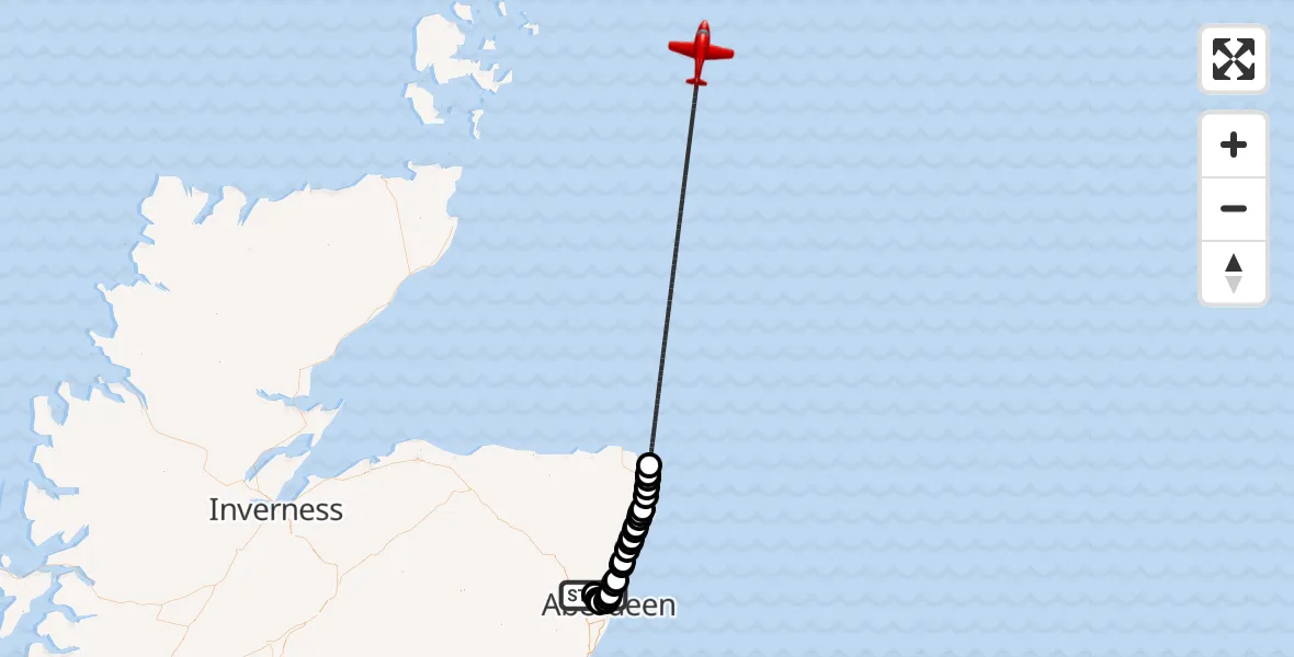 Flight route Air Ambulance Aircraft Aberdeen International Airport - North Sea, 08 August 2026, 10:09