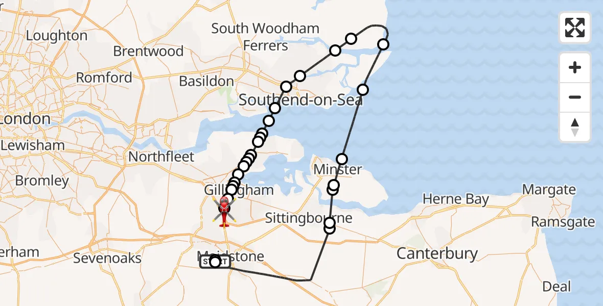 Flight route Air Ambulance Helicopter Maidstone - Rochester Airport, 08 August 2026, 10:46