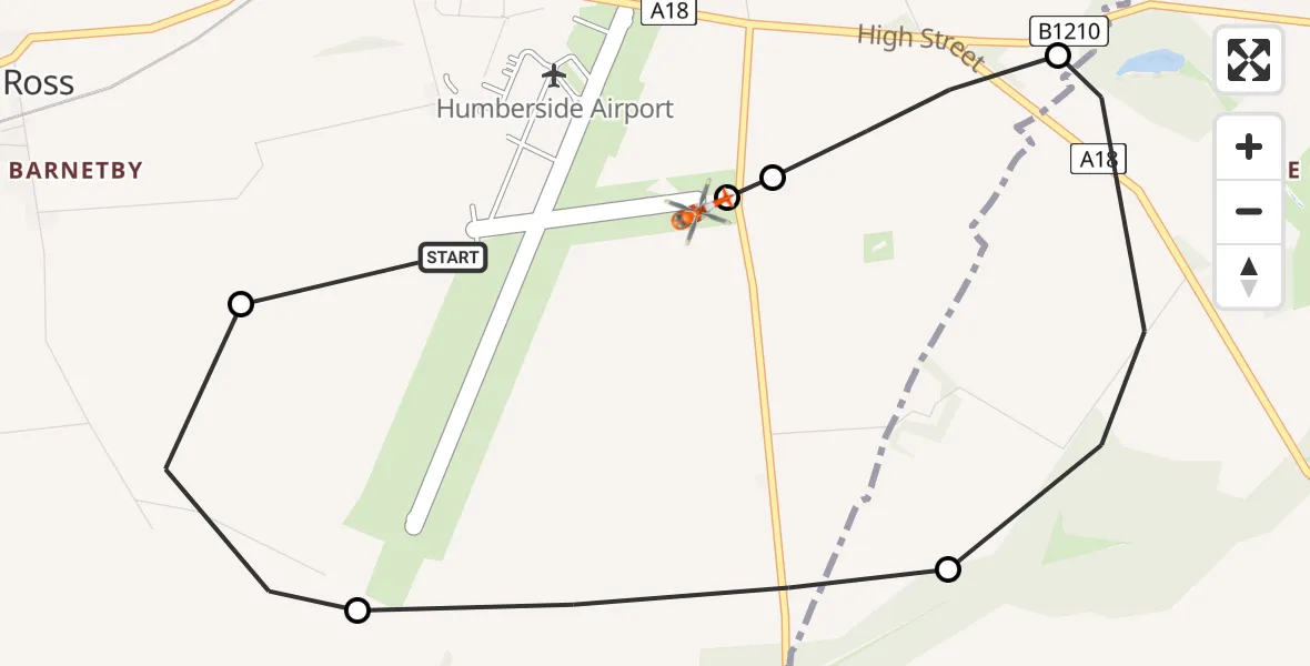 Flight route Coastguard Helicopter Humberside Airport - Humberside Airport, 08 August 2026, 10:47