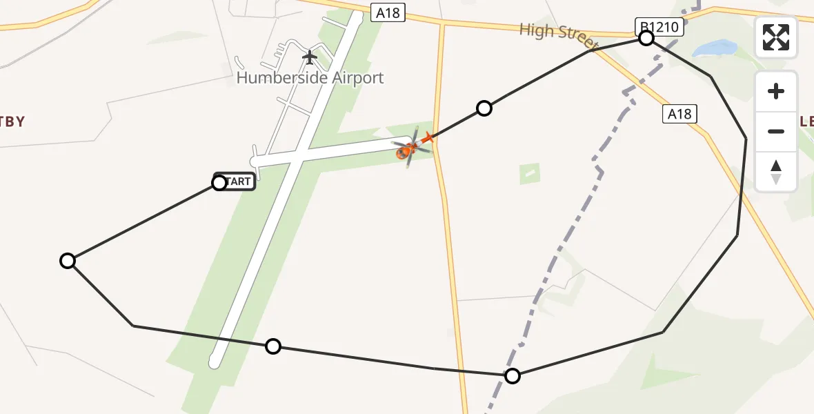 Flight route Coastguard Helicopter Humberside Airport - Humberside Airport, 08 August 2026, 11:00