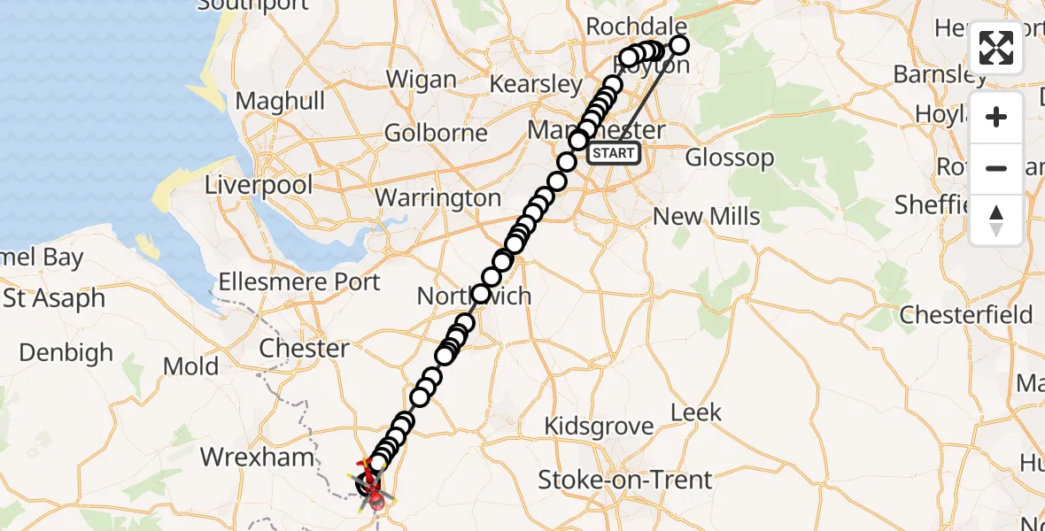 Flight route Air Ambulance Helicopter Longsight - No Man's Heath, 08 August 2026, 11:10