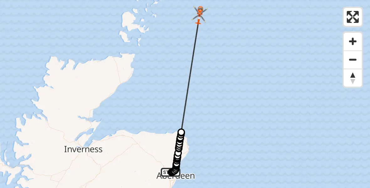 Flight route Coastguard Helicopter Aberdeen International Airport - North Sea, 08 August 2026, 11:21