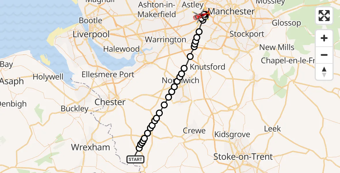 Flight route Air Ambulance Helicopter Malpas - Eccles, 08 August 2026, 12:13
