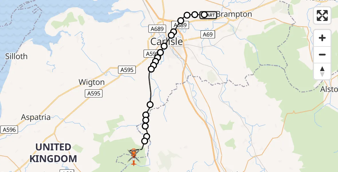 Flight route Coastguard Helicopter Carlisle Lake District Airport - Caldbeck, 08 August 2026, 12:58