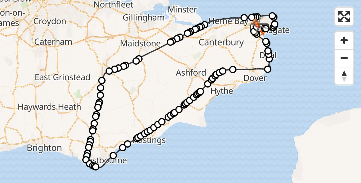 Flight route Coastguard Helicopter Manston Airport - Manston Airport, 08 August 2026, 13:34