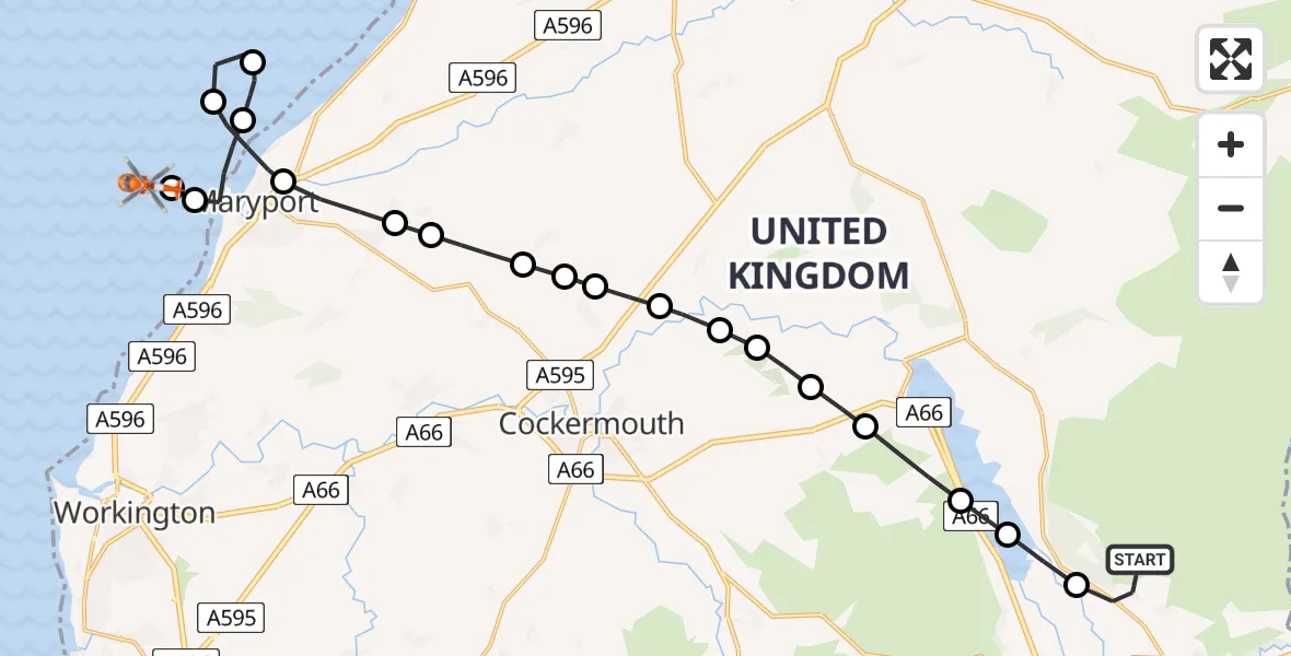 Flight route Coastguard Helicopter Applethwaite - Irish Sea, 08 August 2026, 14:01