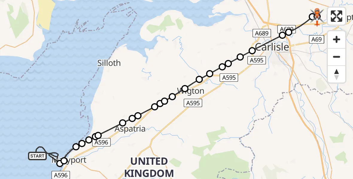 Flight route Coastguard Helicopter Irish Sea - Carlisle Lake District Airport, 08 August 2026, 14:15