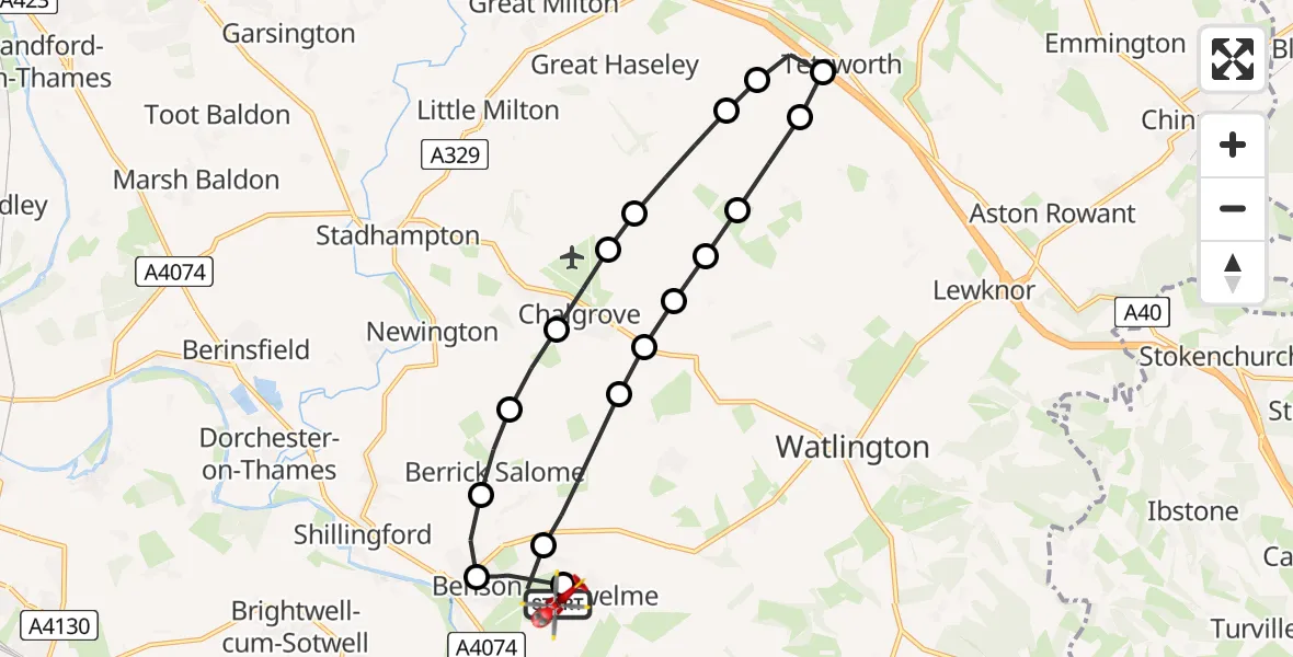 Flight route Air Ambulance Helicopter RAF Benson - RAF Benson, 08 August 2026, 14:25