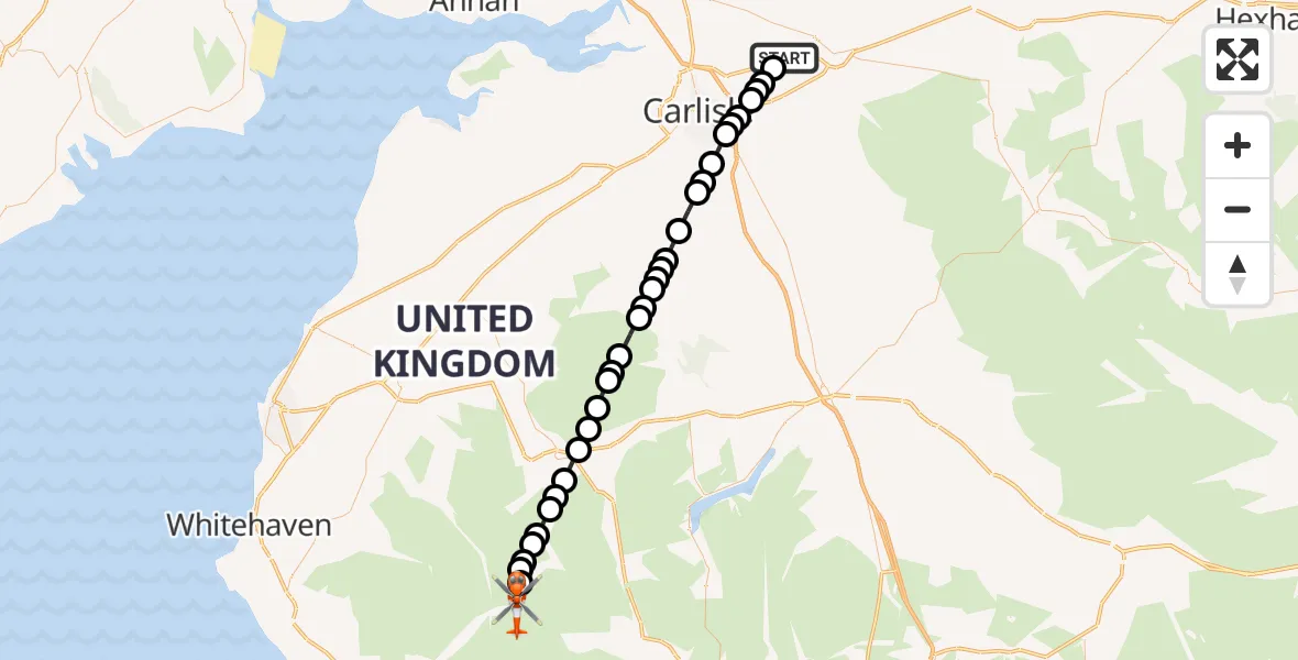 Flight route Coastguard Helicopter Carlisle Lake District Airport - Borrowdale, 08 August 2026, 14:44