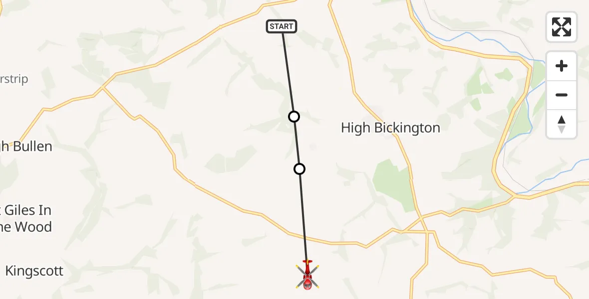 Flight route Air Ambulance Helicopter Atherington - Roborough, 08 August 2026, 15:02
