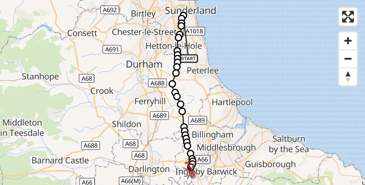 Flight route Air Ambulance Helicopter South Hetton - Egglescliffe, 08 August 2026, 15:08