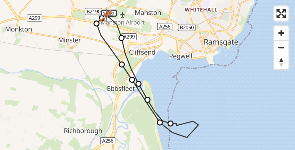 Flight route Coastguard Helicopter Manston Airport - Manston Airport, 08 August 2026, 15:19