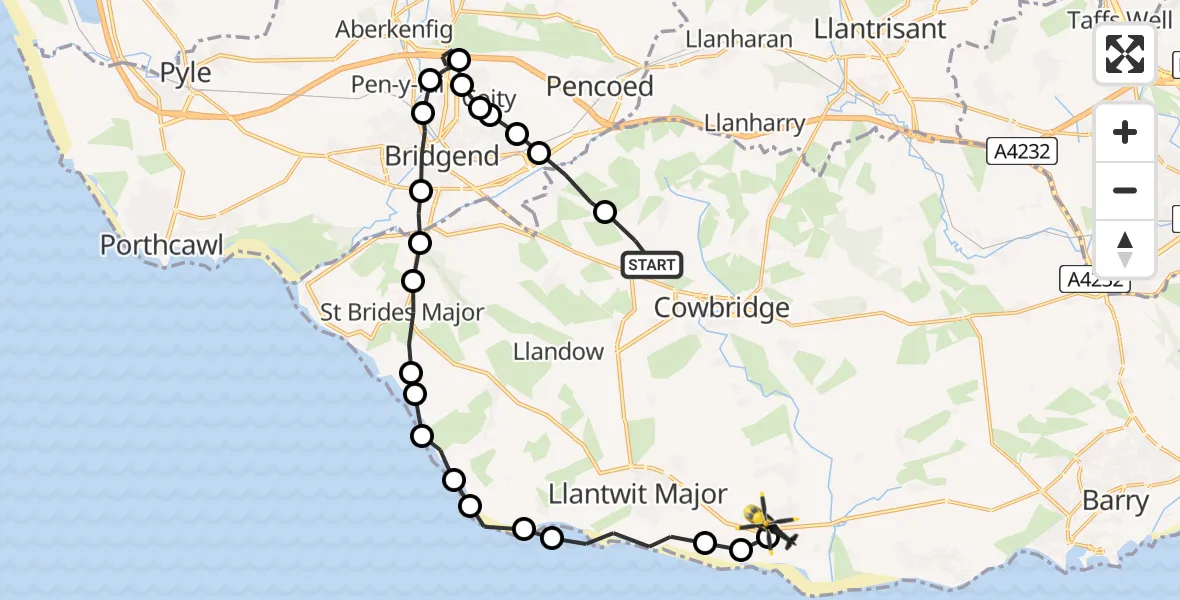 Flight route Police Helicopter Penllyn - MOD St Athan, 08 August 2026, 15:32