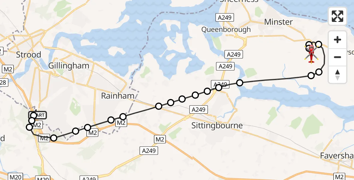Flight route Air Ambulance Helicopter Rochester Airport - Eastchurch, 08 August 2026, 15:35