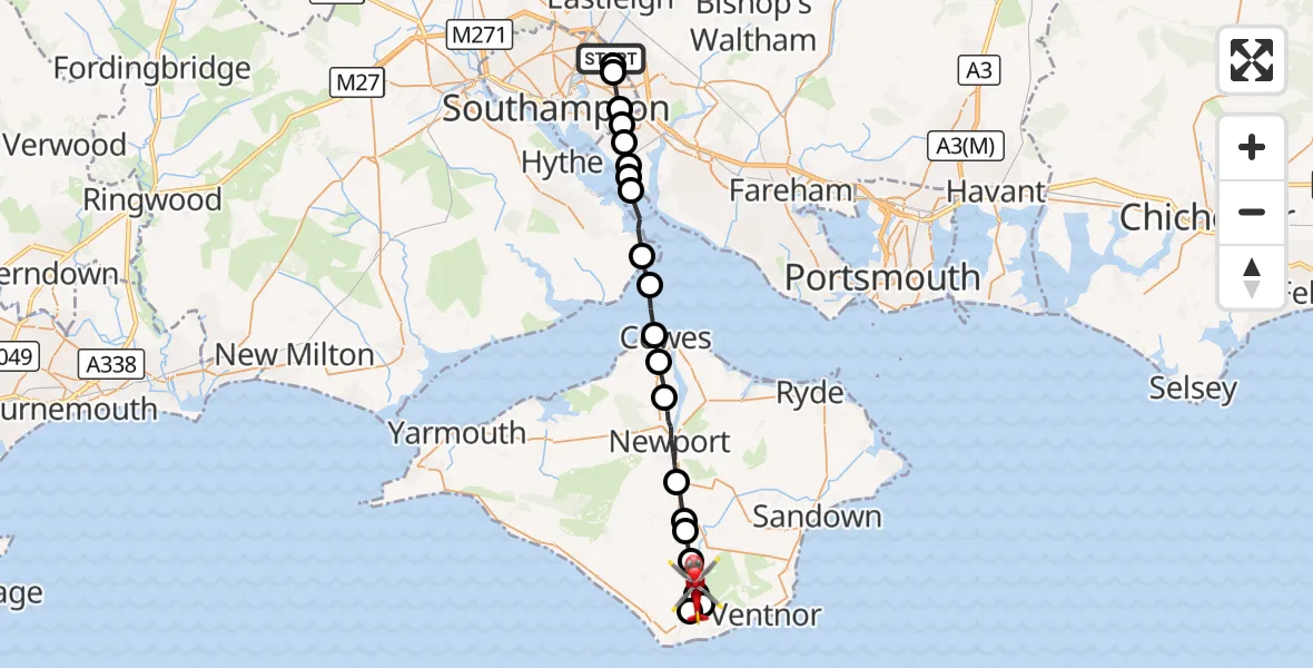 Flight route Air Ambulance Helicopter West End - Ventnor, 08 August 2026, 15:43