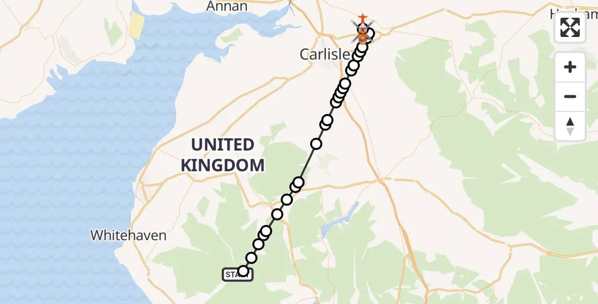 Flight route Coastguard Helicopter Wasdale - Carlisle Lake District Airport, 08 August 2026, 15:44