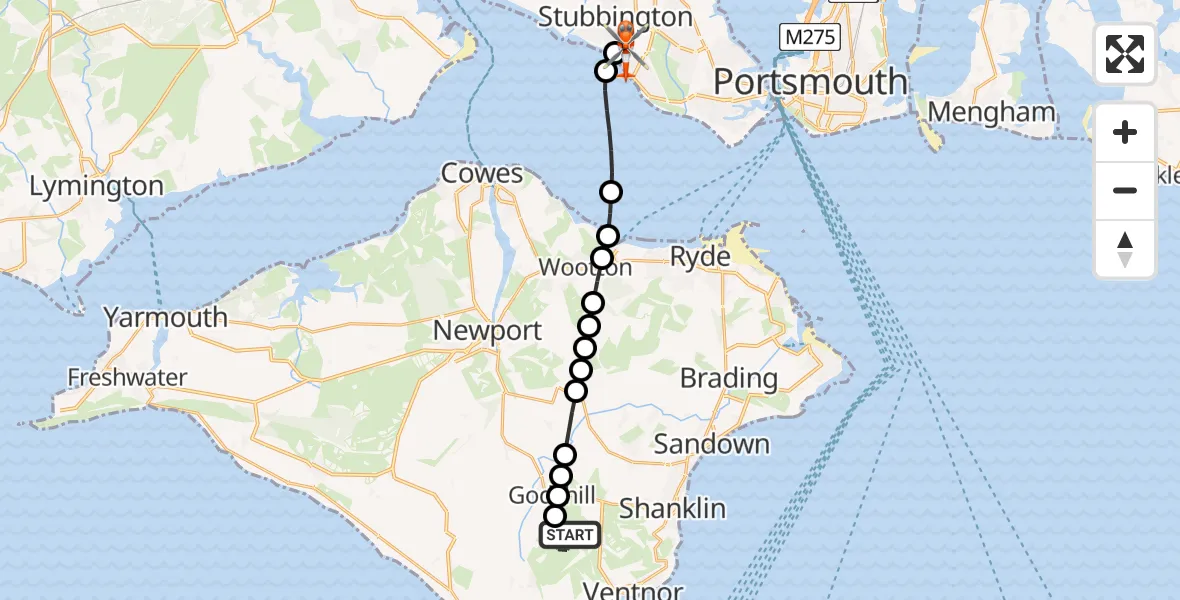 Flight route Coastguard Helicopter Wroxall - Solent Airport, 08 August 2026, 15:49
