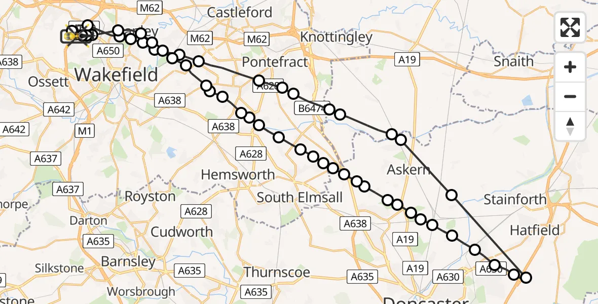Flight route Police Helicopter East Ardsley - East Ardsley, 08 August 2026, 16:08