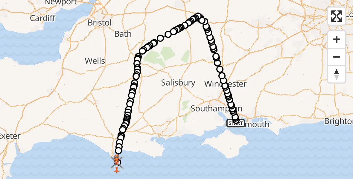Flight route Coastguard Helicopter Solent Airport - The Grove, 08 August 2026, 16:23