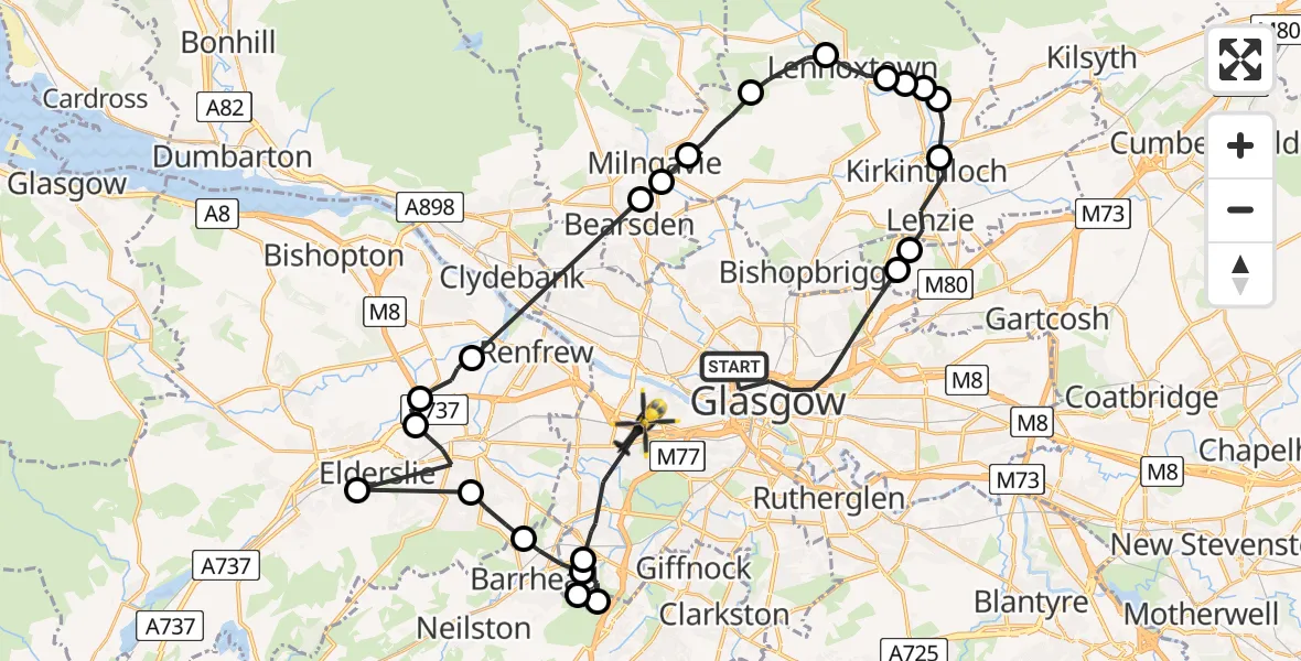 Flight route Police Helicopter Glasgow - Glasgow, 08 August 2026, 16:35