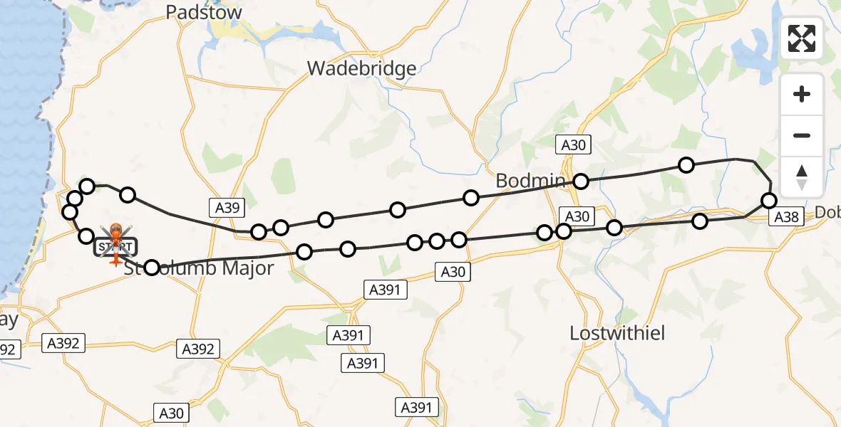 Flight route Coastguard Helicopter Cornwall Airport Newquay - Cornwall Airport Newquay, 08 August 2026, 16:42