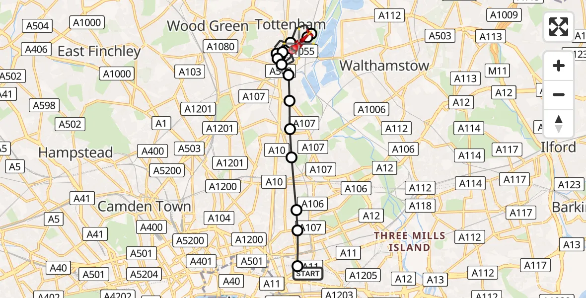 Flight route Air Ambulance Helicopter Royal London Hospital - West Green, 08 August 2026, 17:03