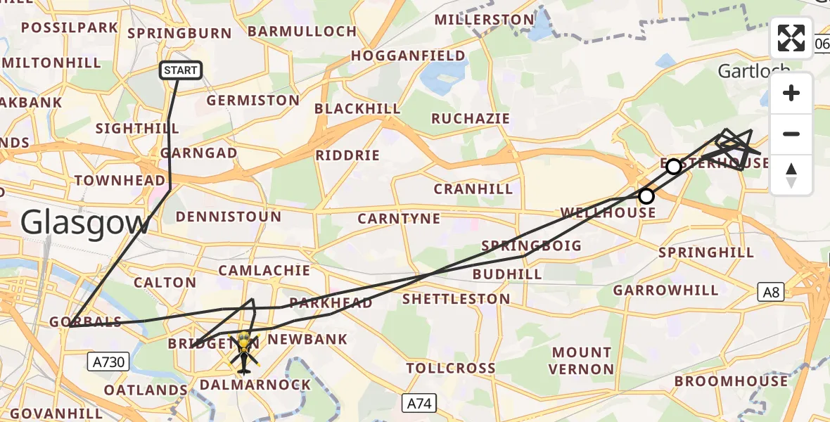Flight route Police Helicopter Glasgow - Glasgow, 08 August 2026, 17:21