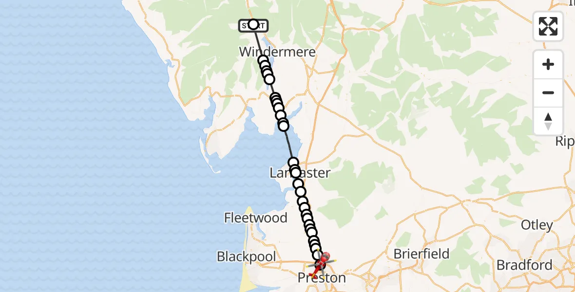 Flight route Air Ambulance Helicopter Grasmere - Broughton, 08 August 2026, 17:28