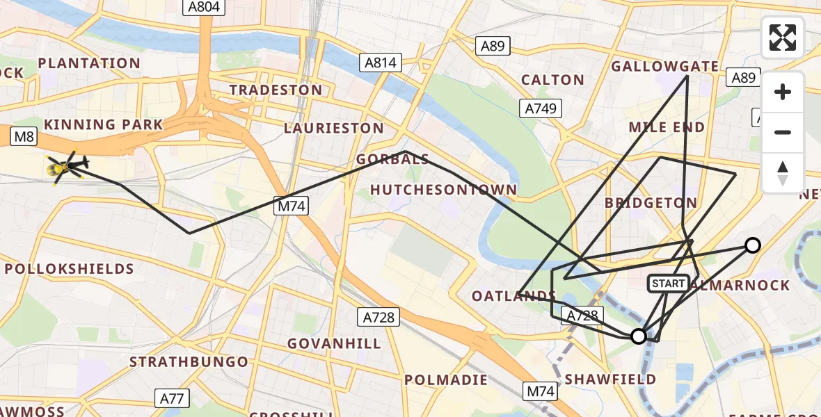 Flight route Police Helicopter Glasgow - Glasgow, 08 August 2026, 17:34