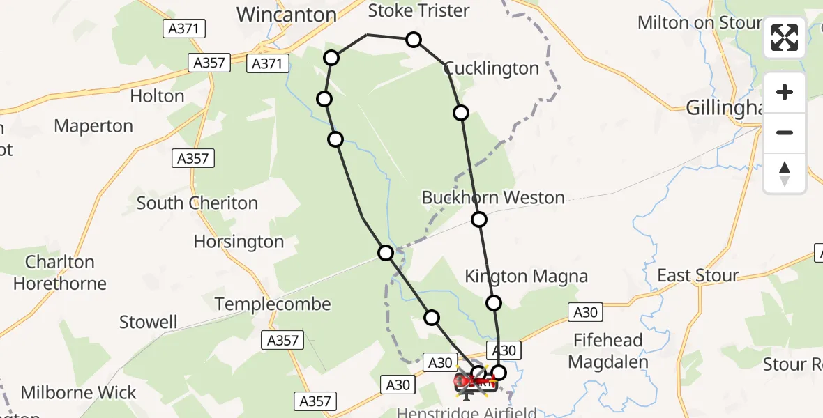 Flight route Air Ambulance Helicopter Henstridge Airfield - Henstridge Airfield, 08 August 2026, 17:55
