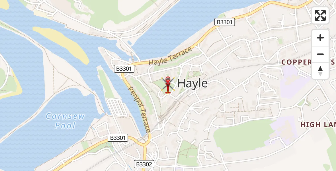 Flight route Air Ambulance Helicopter Hayle - Hayle, 08 August 2026, 18:01