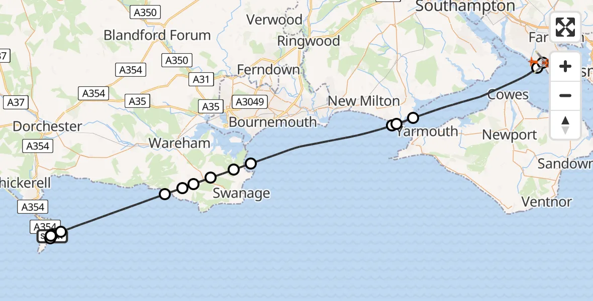 Flight route Coastguard Helicopter Easton - Solent Airport, 08 August 2026, 18:02