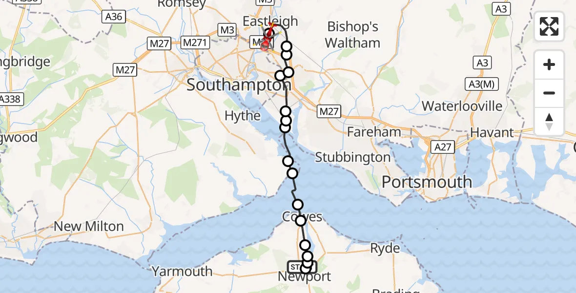 Flight route Air Ambulance Helicopter St Marys Hospital Isle Of Wight - Southampton Airport, 08 August 2026, 18:09