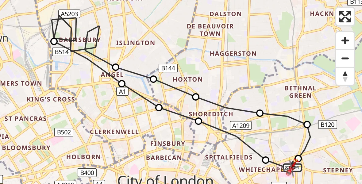Flight route Air Ambulance Helicopter Royal London Hospital - Royal London Hospital, 08 August 2026, 18:21