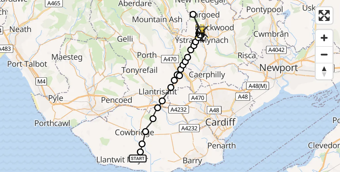 Flight route Police Helicopter MOD St Athan - Cefn Hengoed, 08 August 2026, 18:26